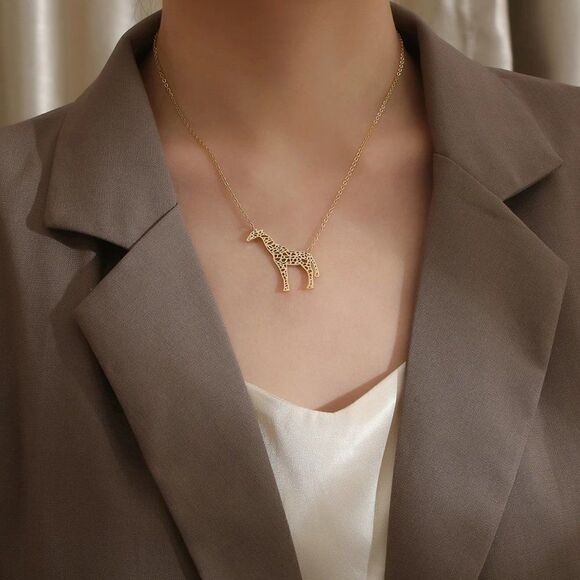 Geometric Giraffe Pendant Necklace in Gold - Picture 5 of 5
